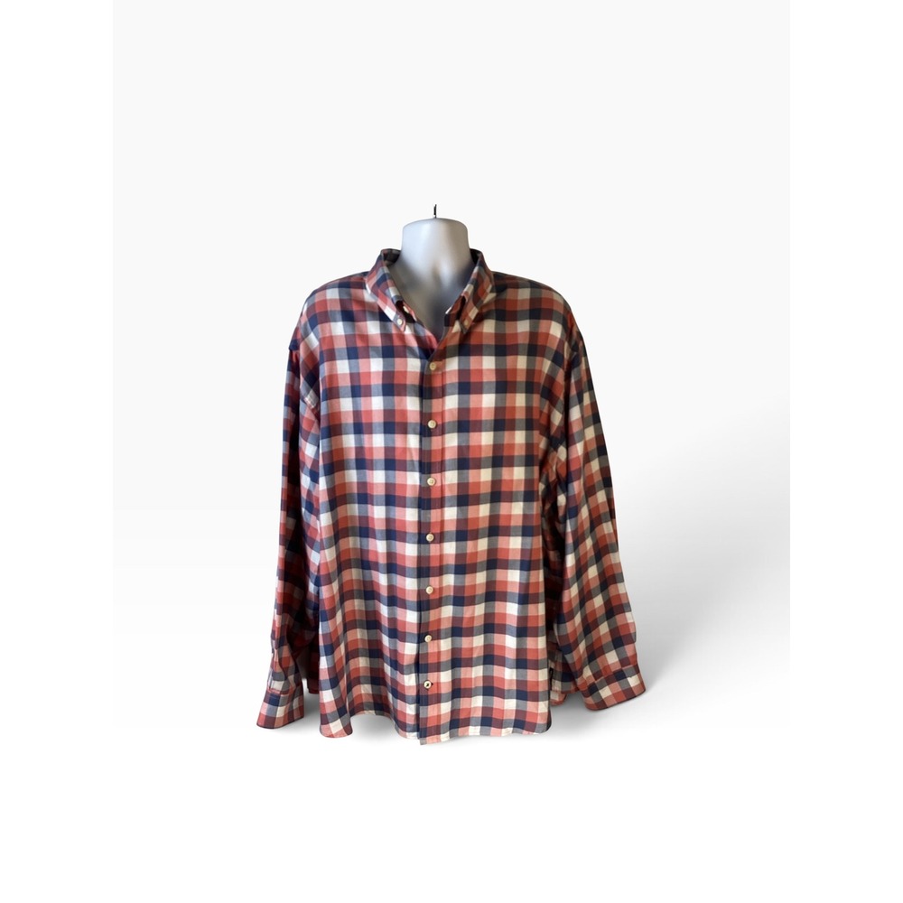 IZOD Button Down Shirt Men 3XLT Red Navy Gingham Saltwater Relaxed Long Sleeve